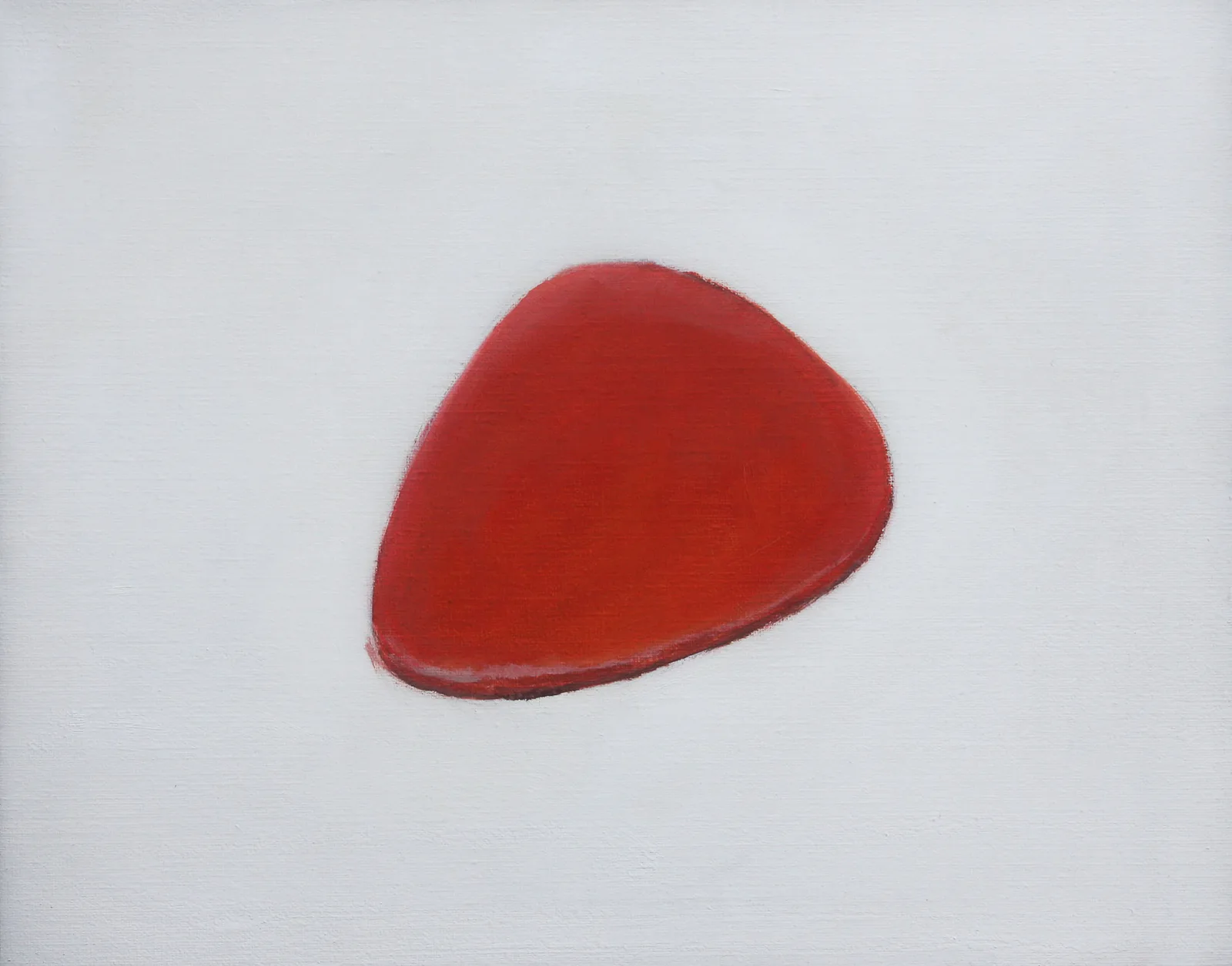 Medium, Huile sur toile, 2016, 20 × 40 cm, peinture d'Aurian Guerard des Lauriers. Un médiator rouge sur fond blanc.