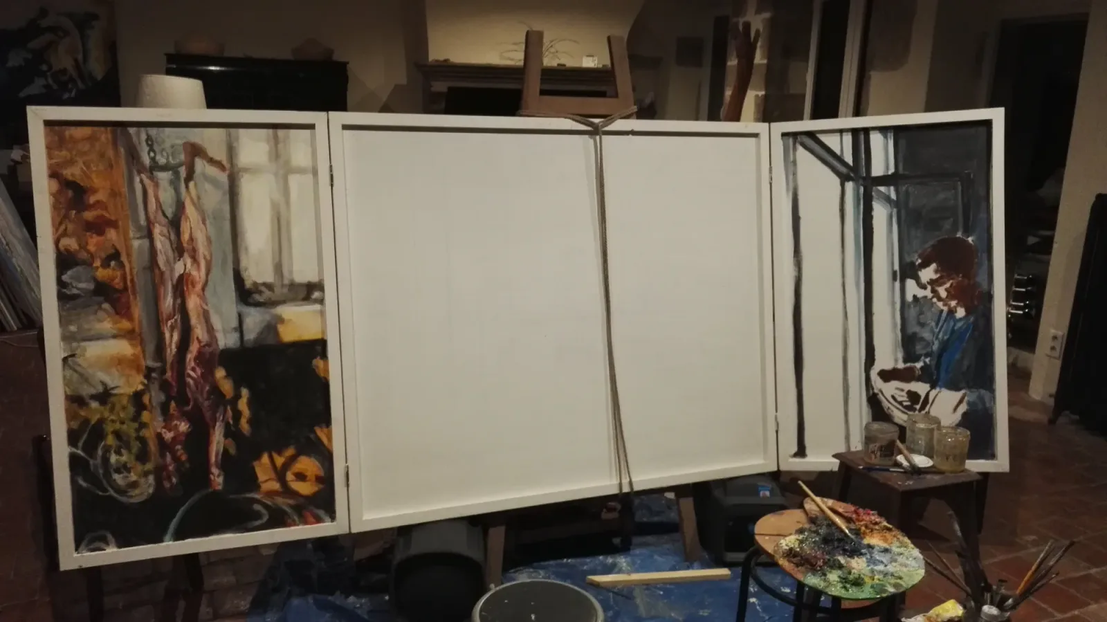 Studio, March 20, 2018. The man at the window is painted in. Aurian Guerard des Lauriers.